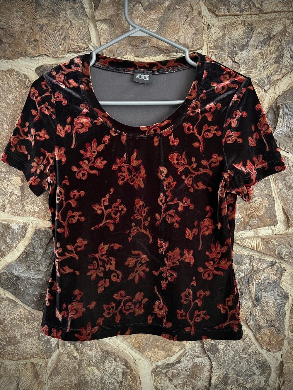 JACOB • Vintage Jacob Floral Stretch Velvet Top whimsigoth Y2K 90s